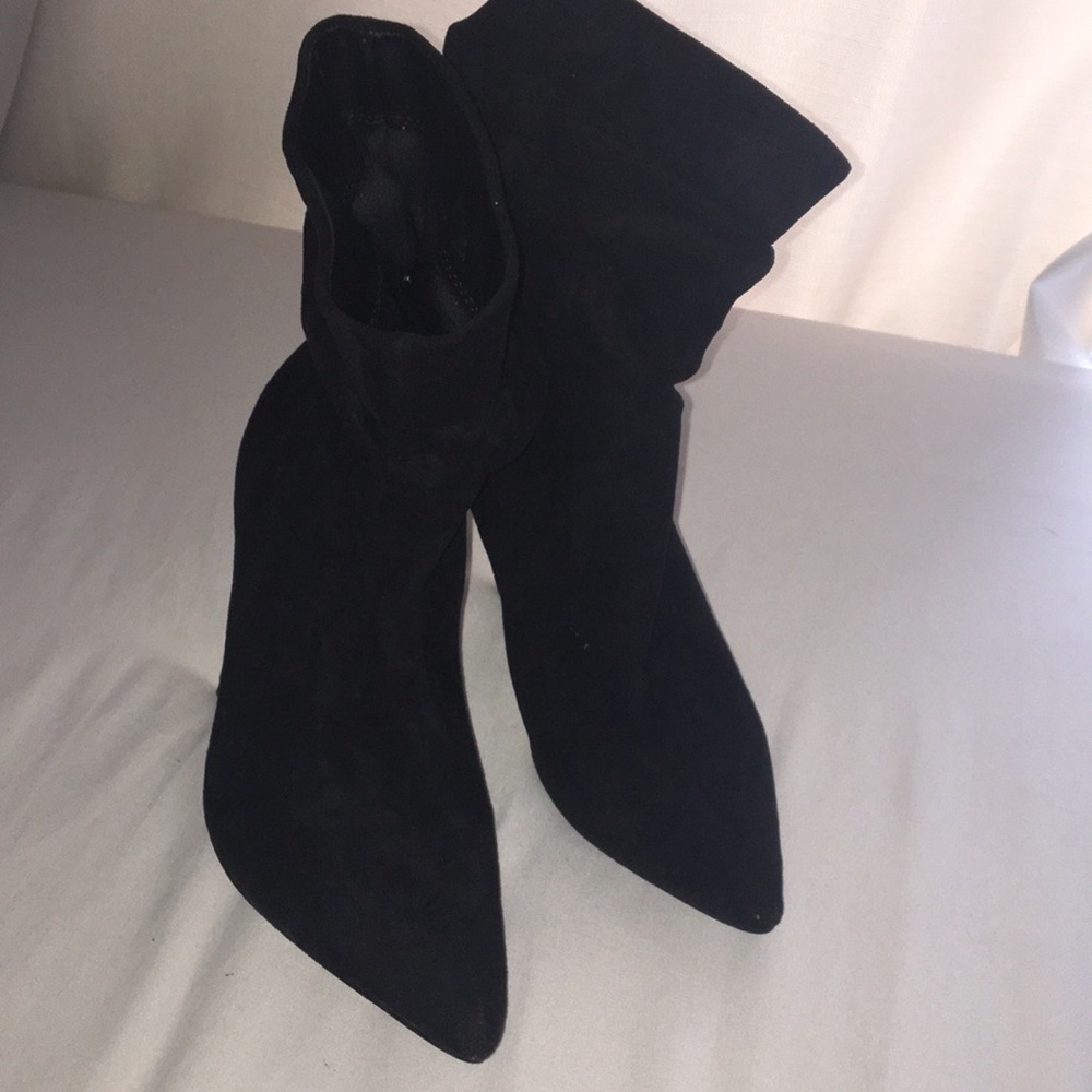 Suede Ruched Pointed Ankle Boots - Picture 2 of 4